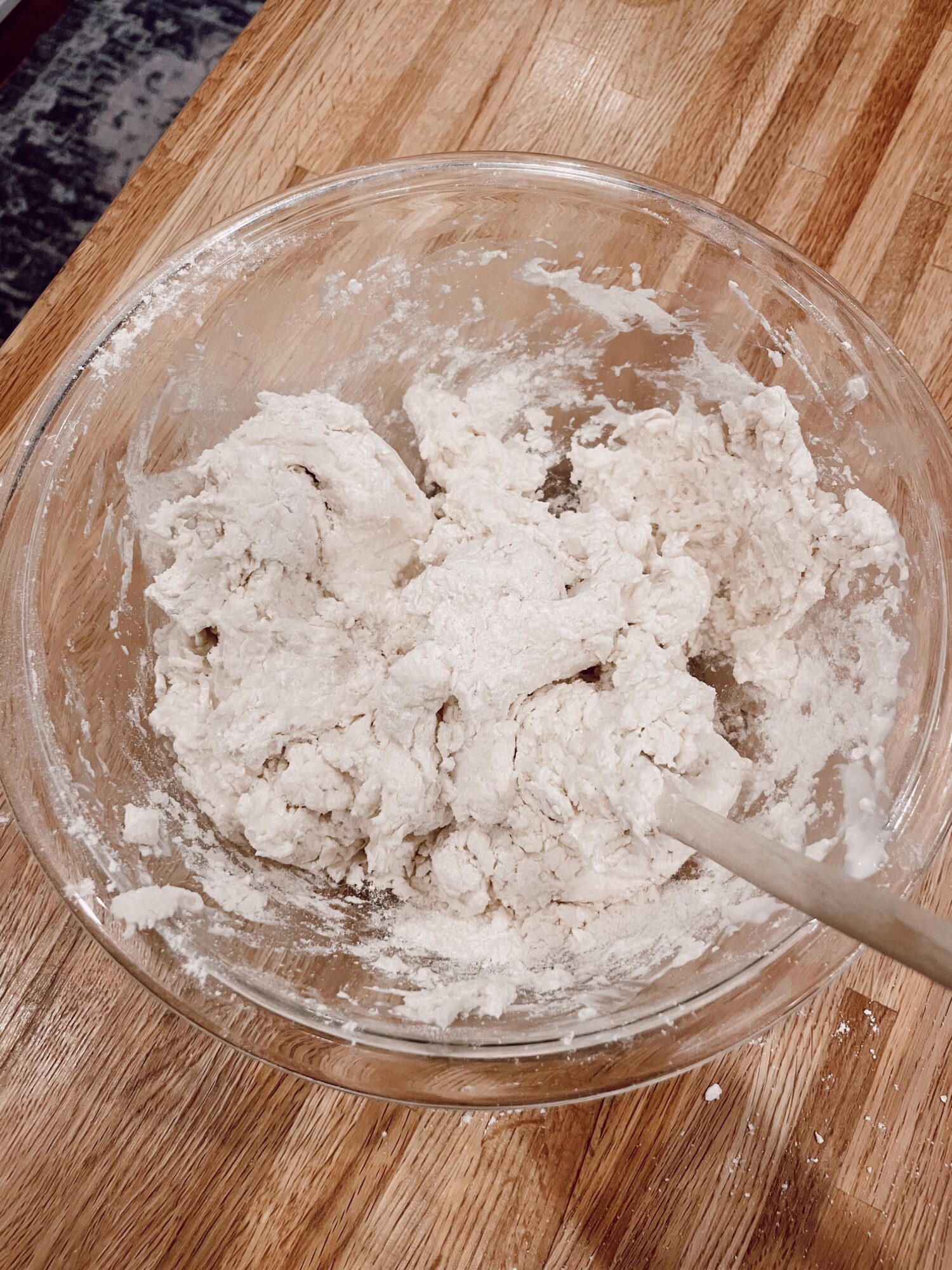 biscuit dough in glass bowl 