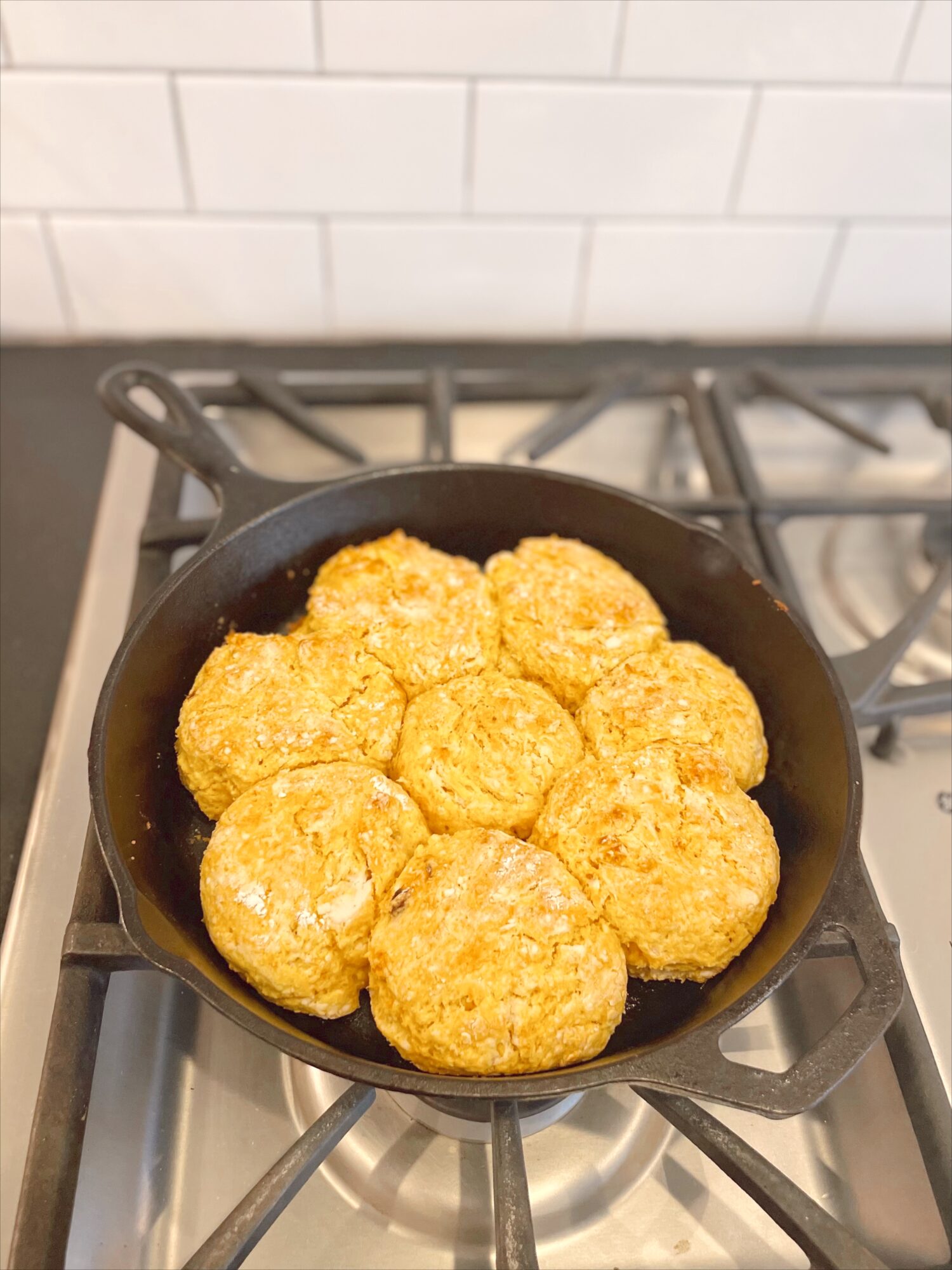 Sweet Potato biscuits in a cast iron pan 