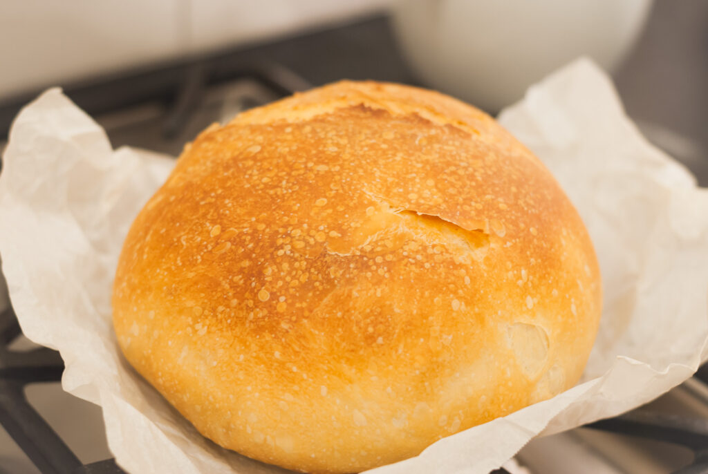 Sourdough loaf after baking 