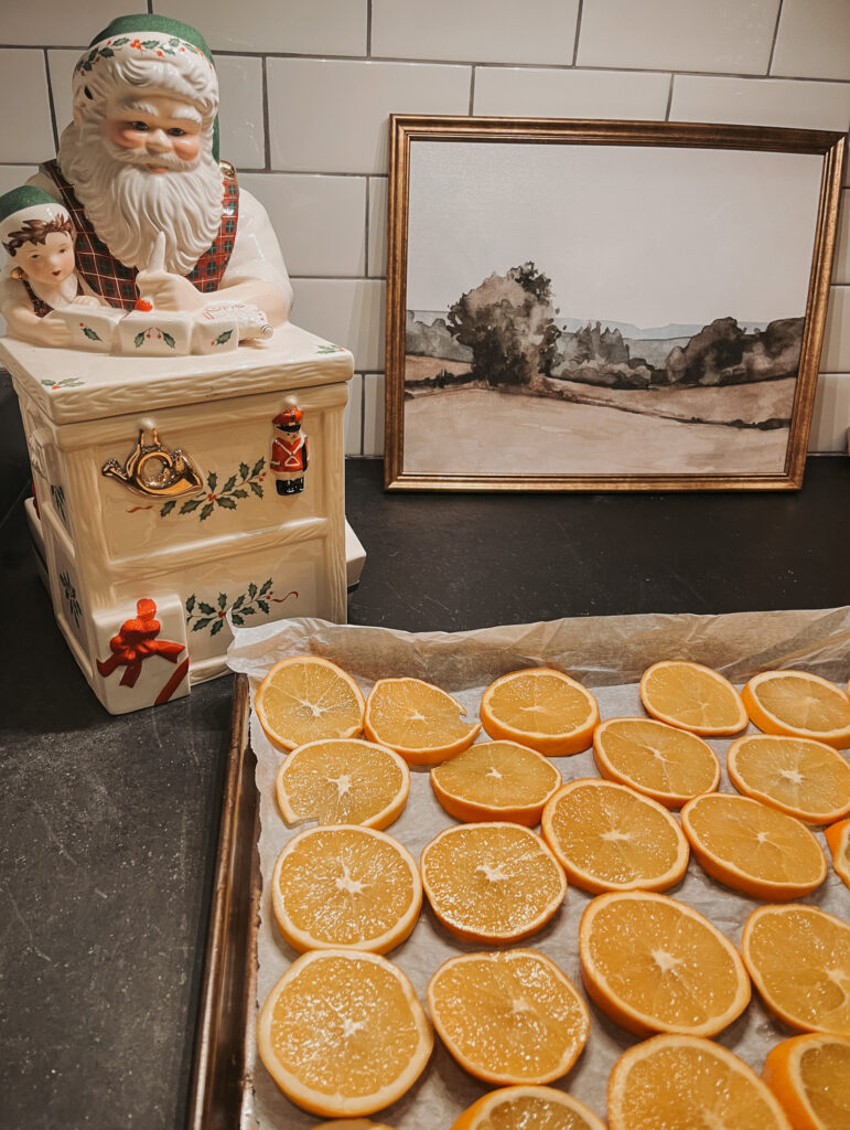 Drying oranges for a natural Christmas garland 
