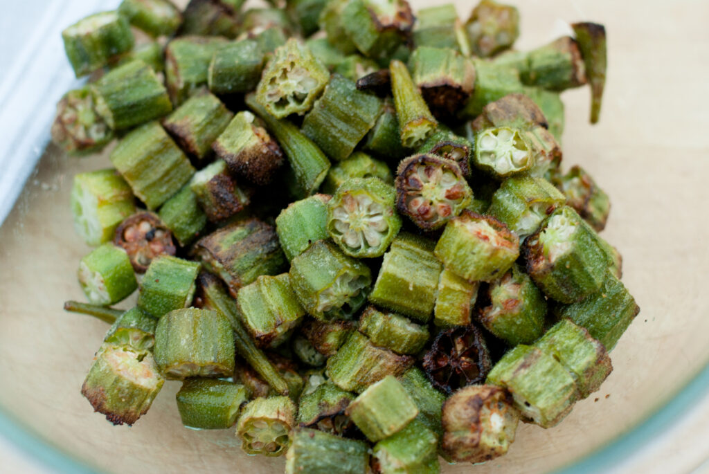 fried okra on in a dish. 