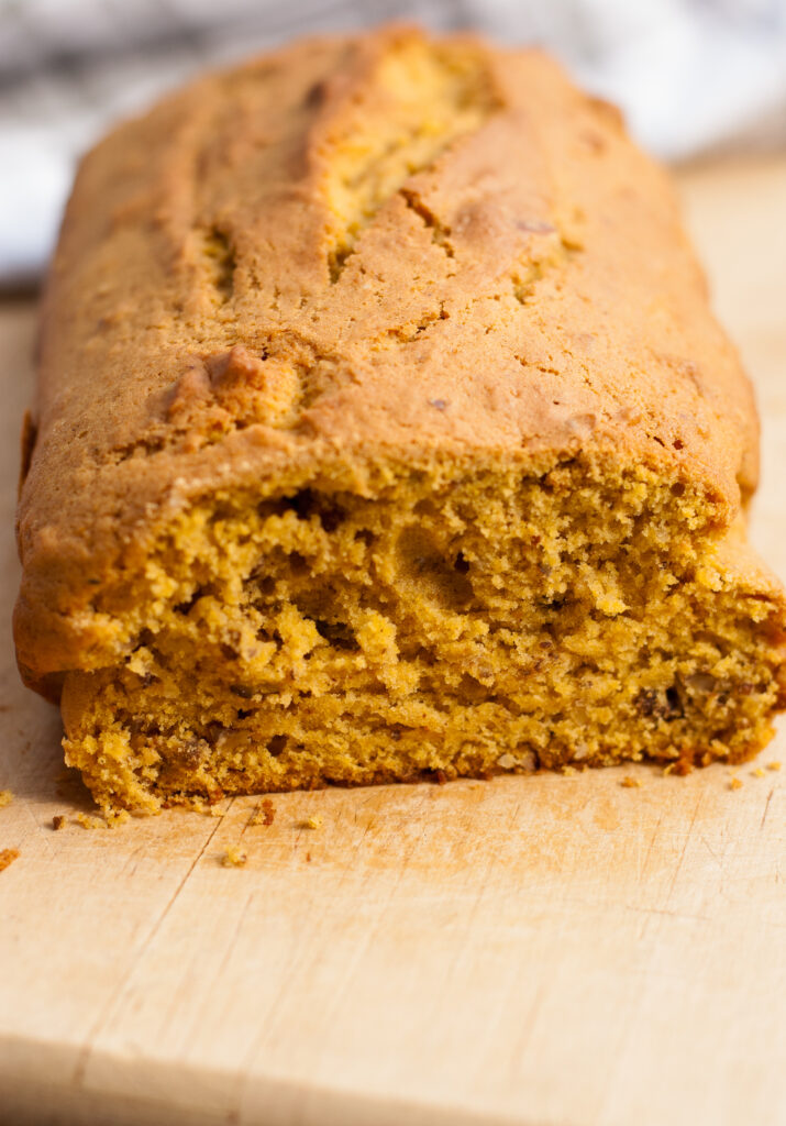 Pumpkin bread on a cutting board 