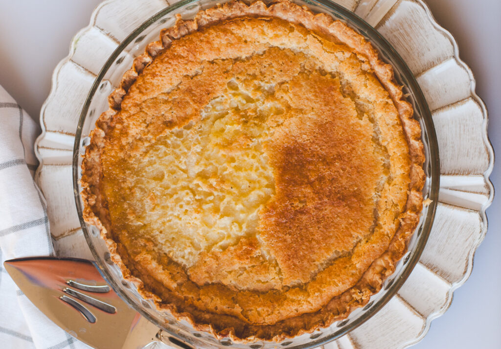 Chess pie in pie plate. 