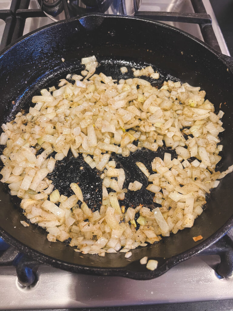 Sautéd onions in cast iron skillet for southern cornbread 
