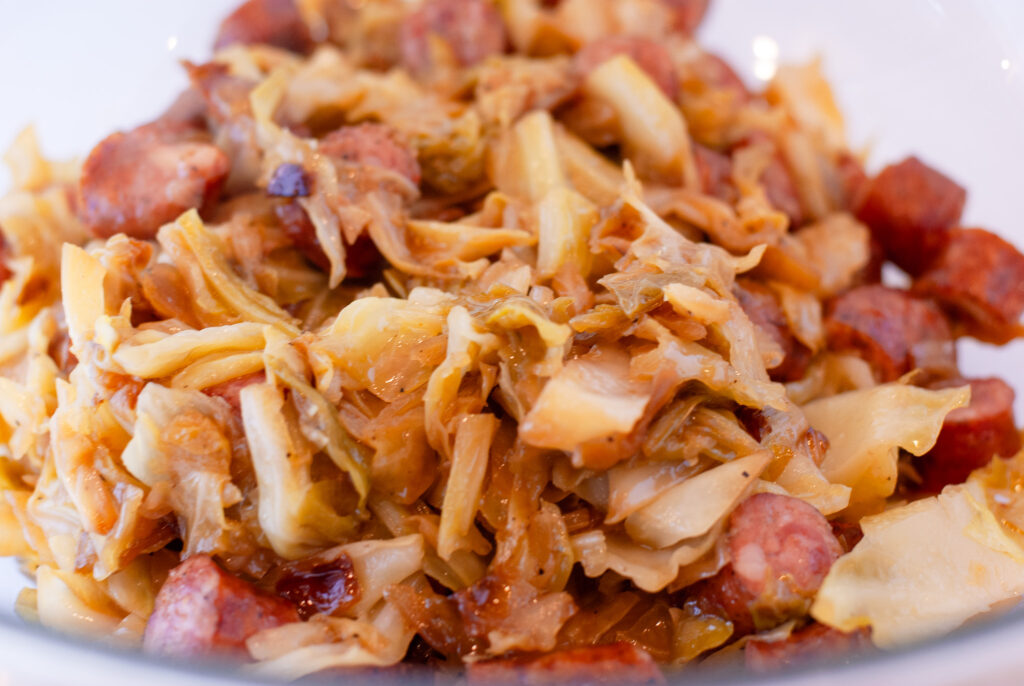 cooked cabbage and sausage 