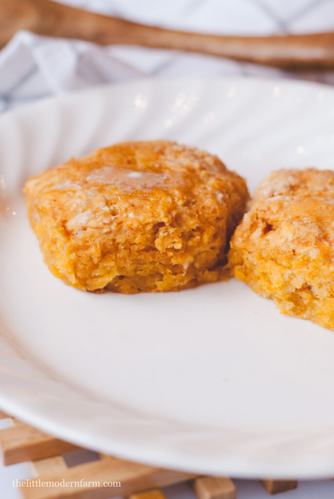 Sweet potato biscuits on a white plate 