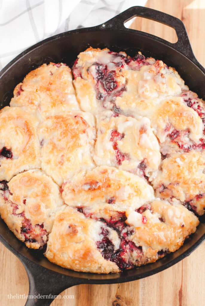 Black berry biscuits in a cast iron skillet 