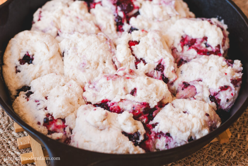 Biscuit dough in a cast iron skillet 