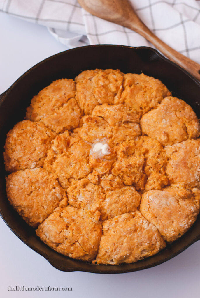 Sweet Potato biscuits in cast iron skillet 