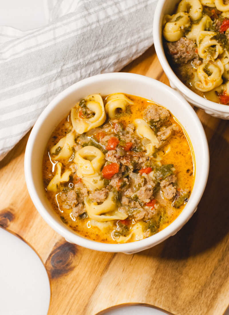 Spinach and Spicy Sausage Tortellini Soup