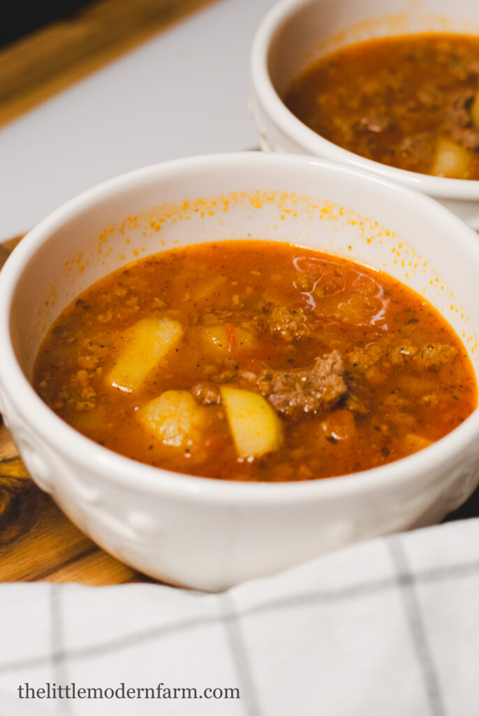 Soup in a bowl on a counter 