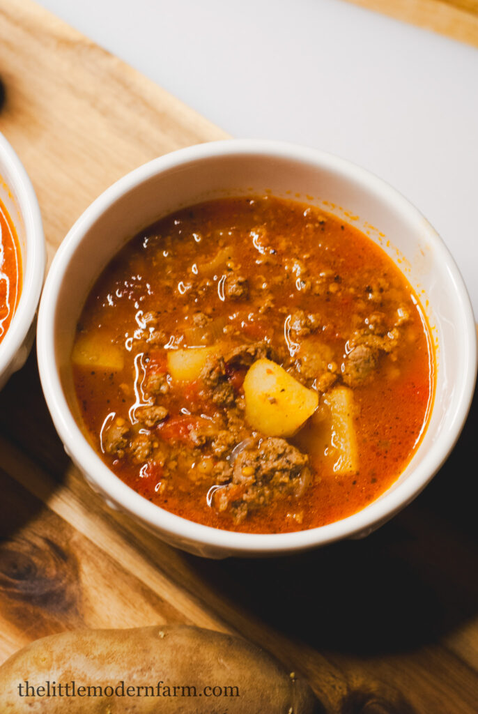 Soup in a bowl on a counter 