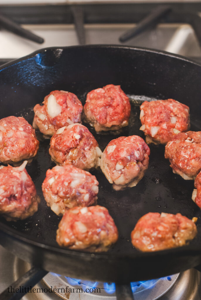 Meatballs in a cast iron skillet 
