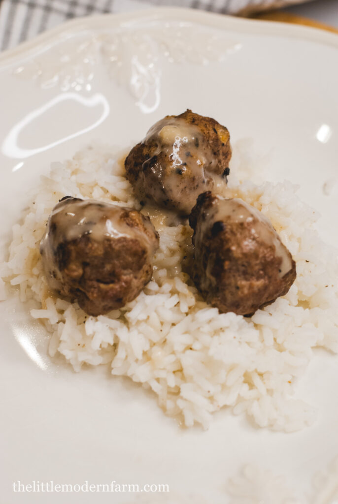 Venison meatballs over rice 