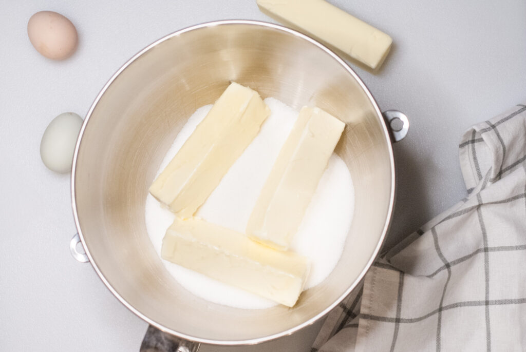 butter and sugar in a mixing bowl