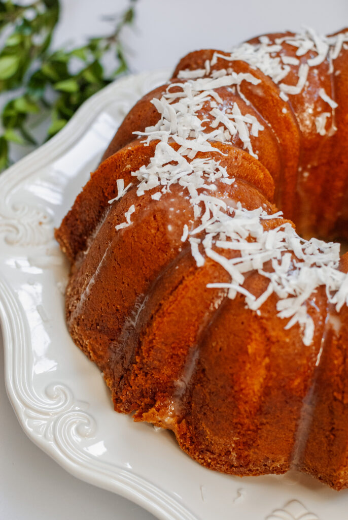 pound cake with coconut on top