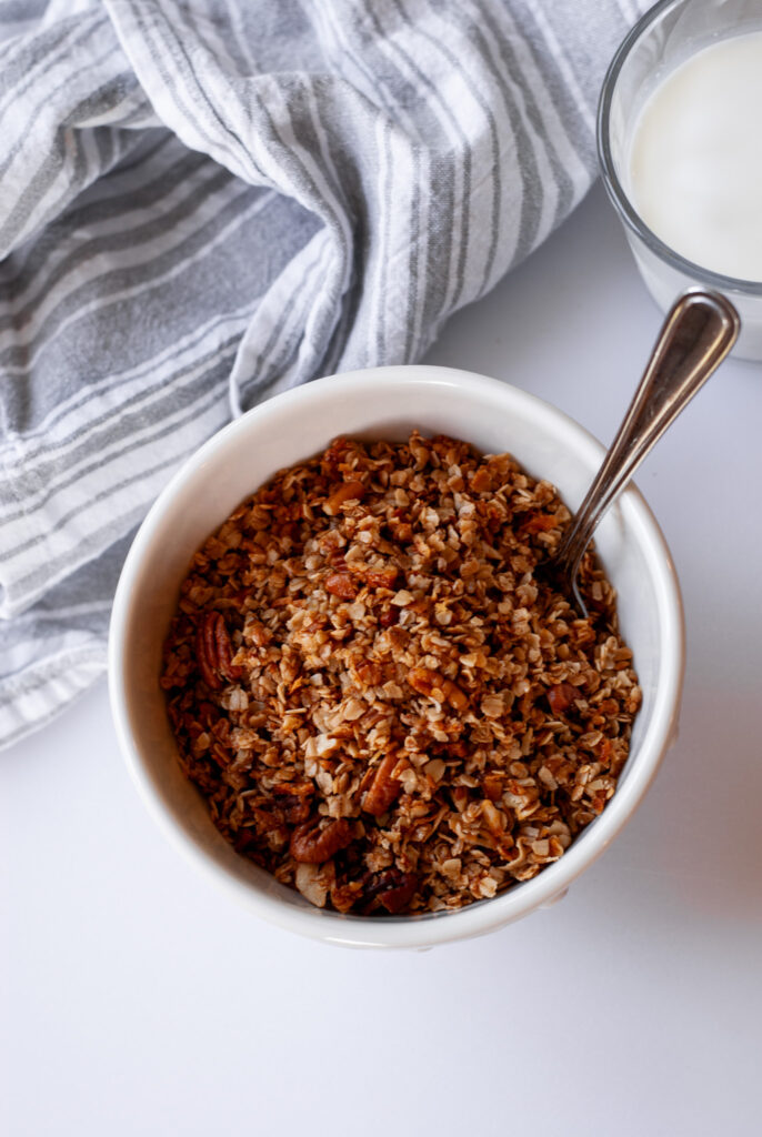 Cereal recipe in a white bowl. 