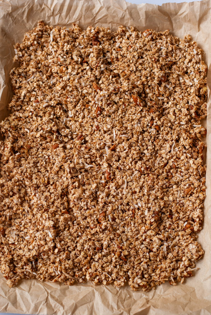 Granola cereal on a sheet pan 