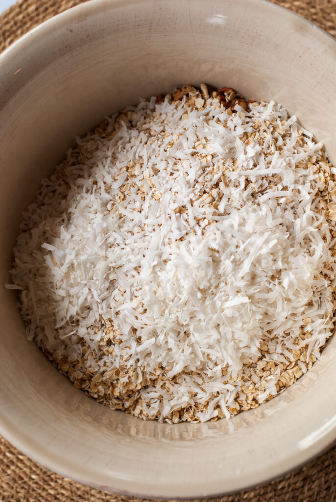 Cereal recipe mix in a white bowl 