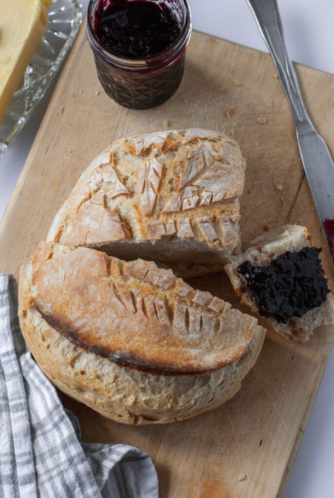 blueberry jam on sourdough bread