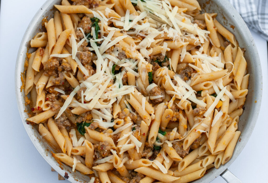 butternut squash pasta in pan 