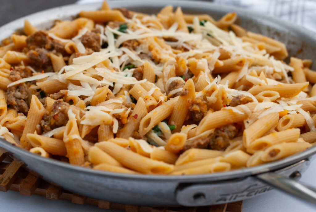 Butternut squash pasta in a pan