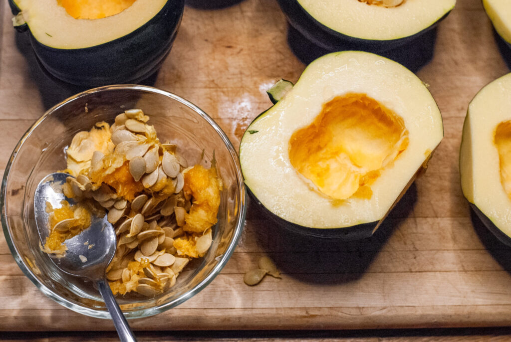 Acorn squash with seeds removed 