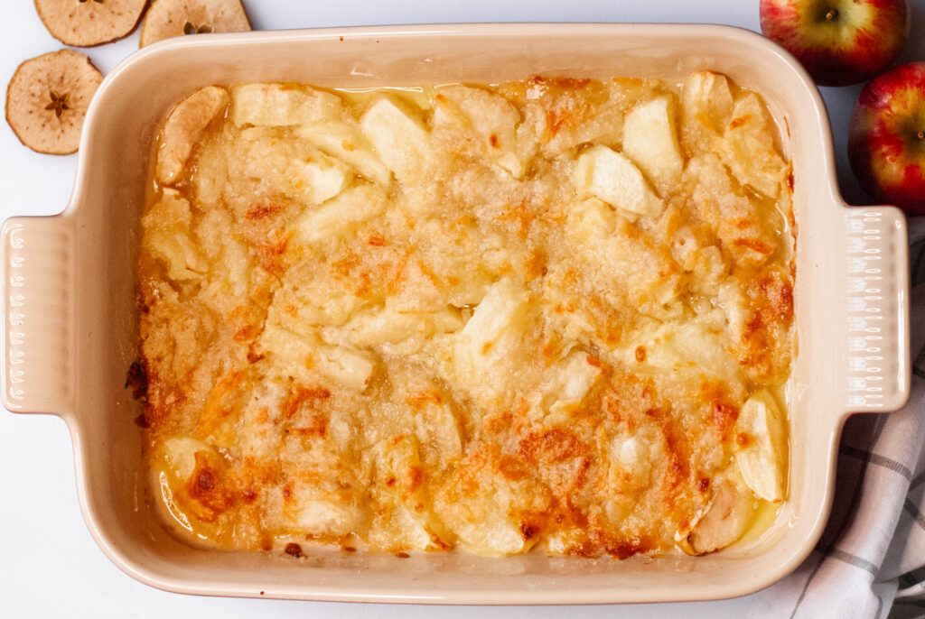 Apple cheese casserole with apple slices 