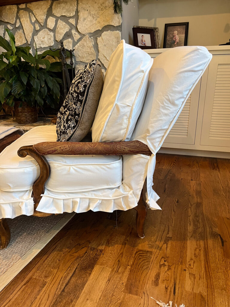 White slipcover on chair 