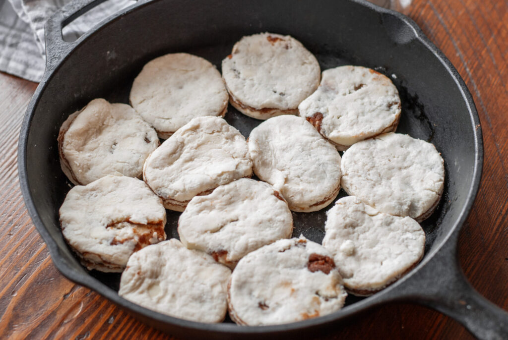 biscuit dough in cast iron skillet 