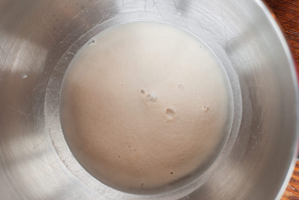 yeast blooming in a mixing bowl