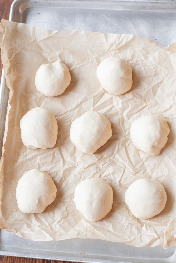 easy hamburger bun dough on a sheet pan